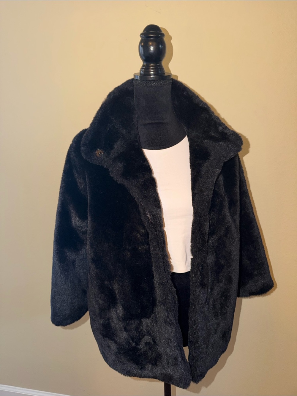 Tulle Black Faux Fur Teddy Coat for Women
